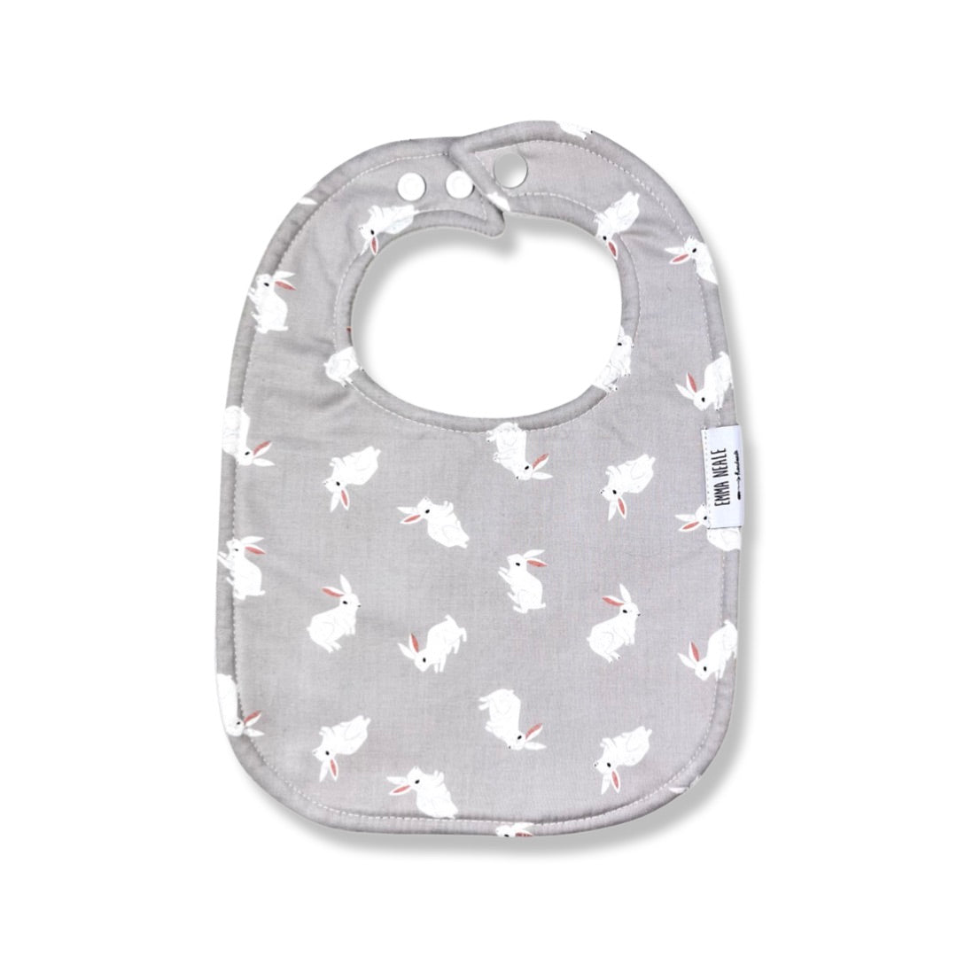 WHITE RABBIT TRADITIONAL BIB - Emma Neale Handmade