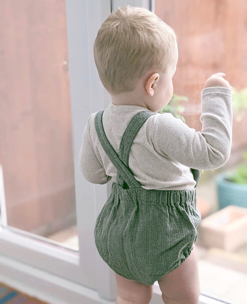 BASIL HERRINGBONE SHORT ROMPRER - Emma Neale Handmade