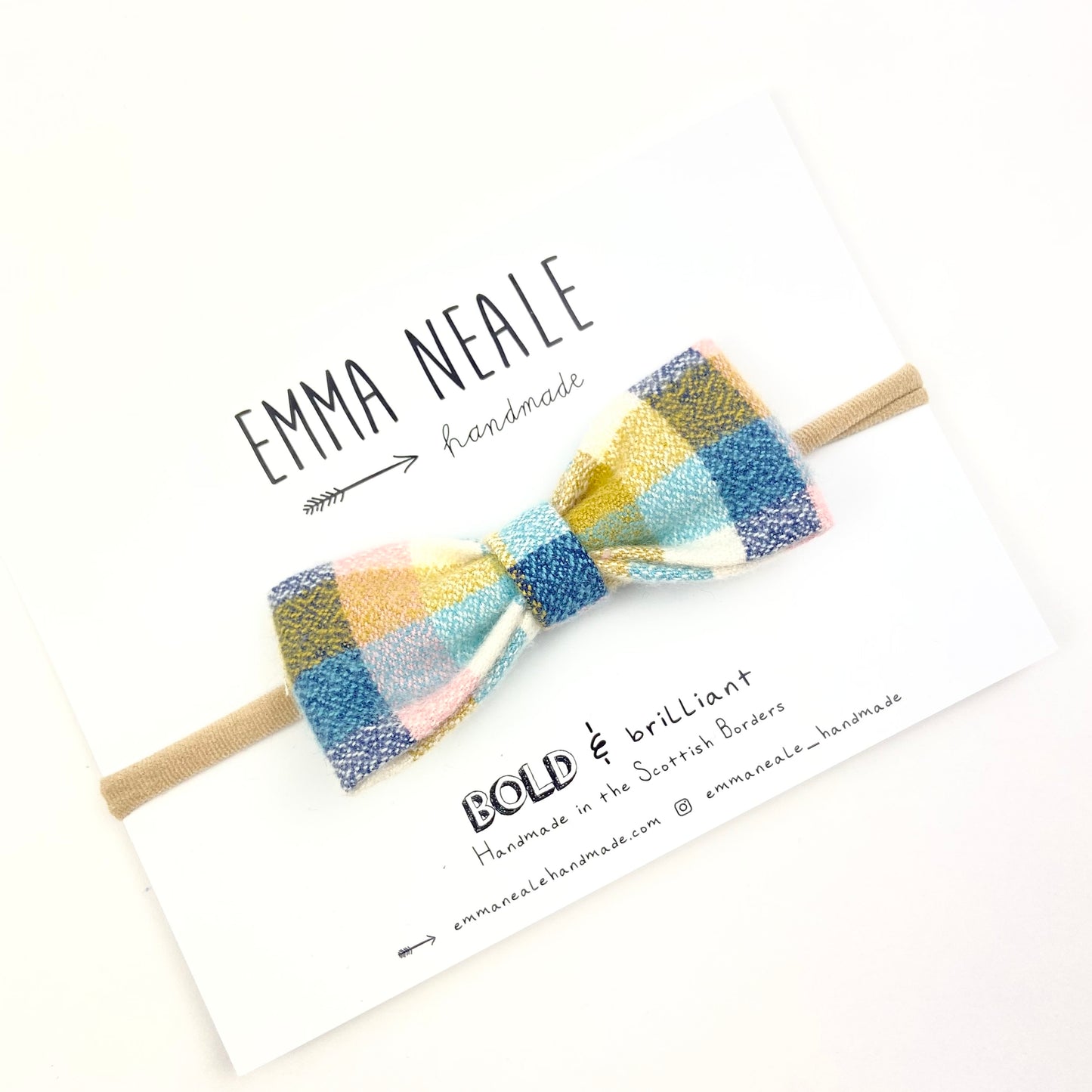Sunny Check Ruby Bow Headband - Emma Neale Handmade