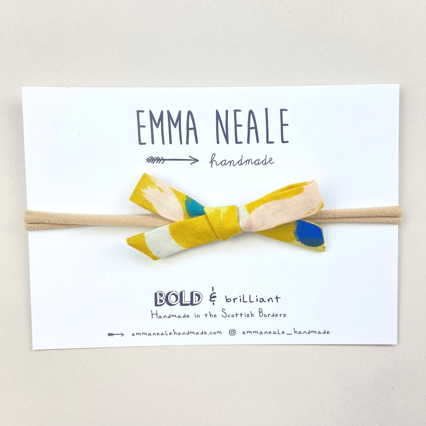 MUSTARD BRUSHSTROKE ORLA BOW HEADBAND - Emma Neale Handmade