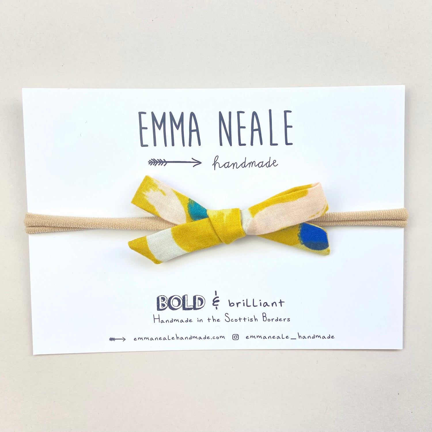MUSTARD BRUSHSTROKE ORLA BOW HEADBAND - Emma Neale Handmade