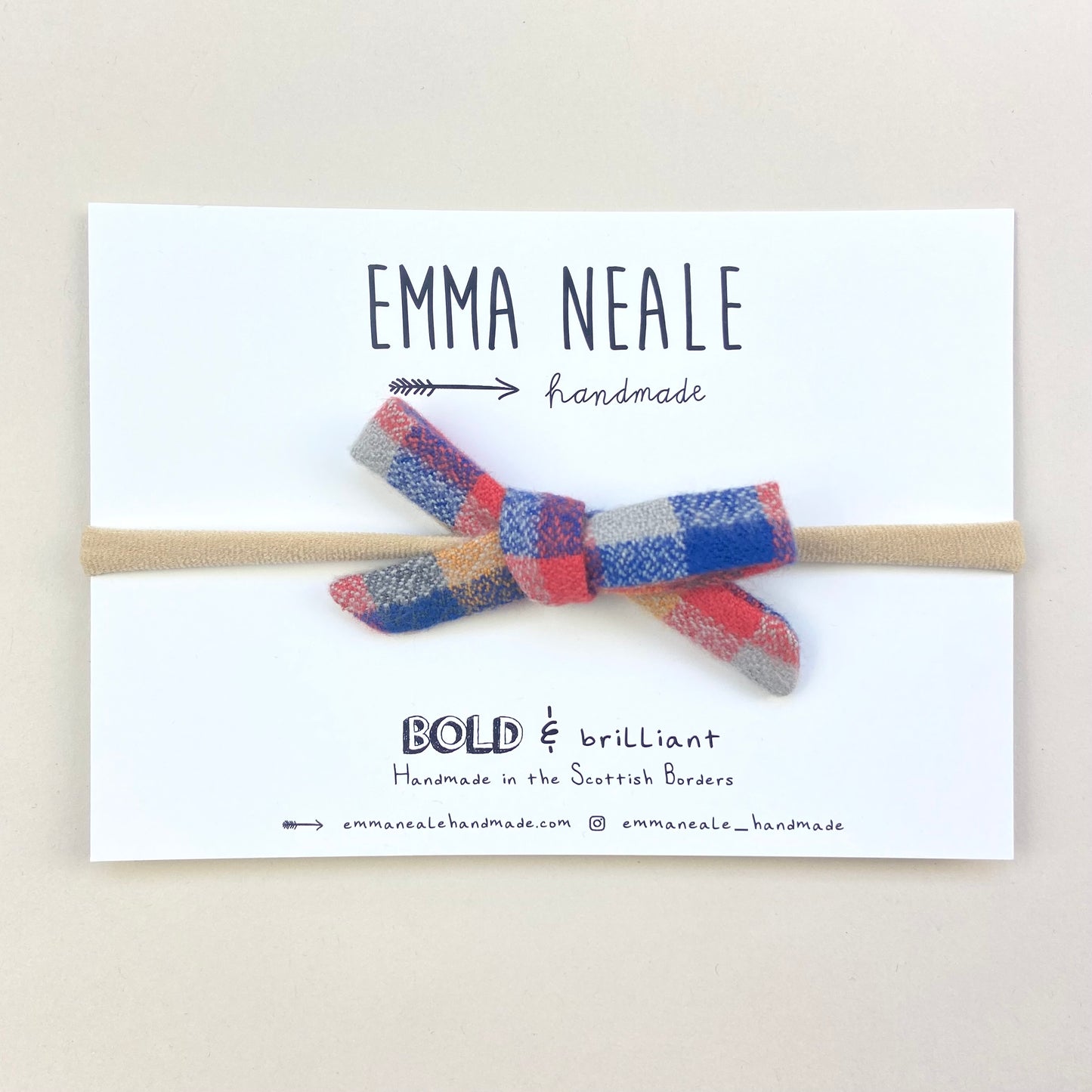 GOLDFISH CHECK ORLA BOW HEADBAND - Emma Neale Handmade