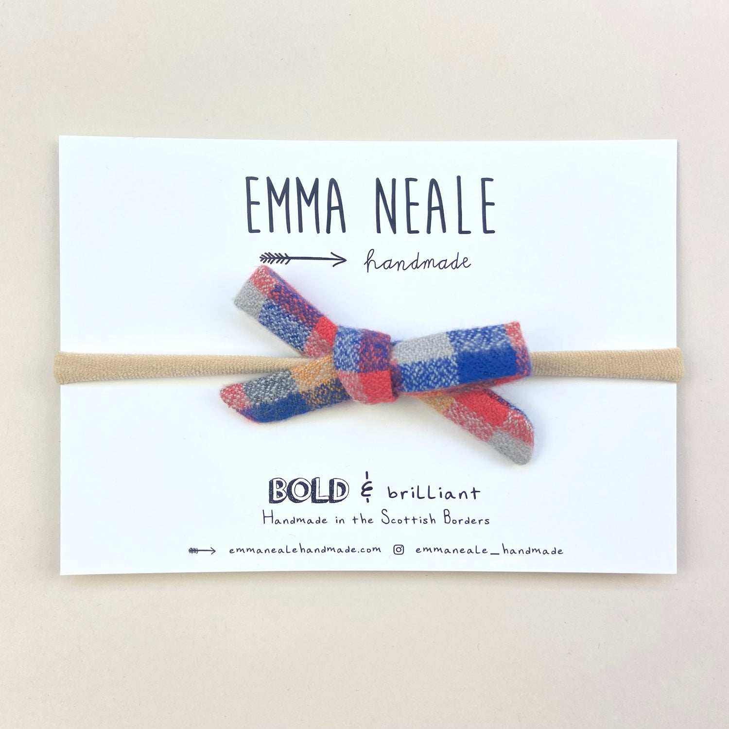 GOLDFISH CHECK ORLA BOW HEADBAND - Emma Neale Handmade