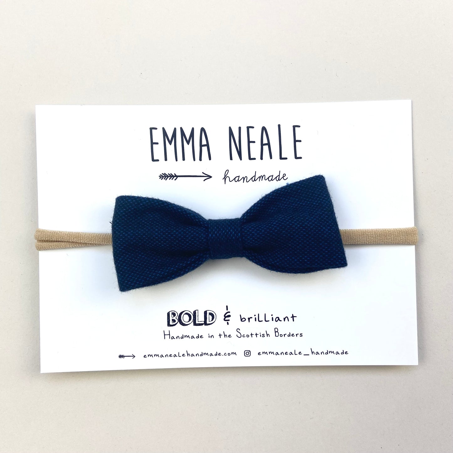 NAVY FLANNEL RUBY BOW HEADBAND - Emma Neale Handmade