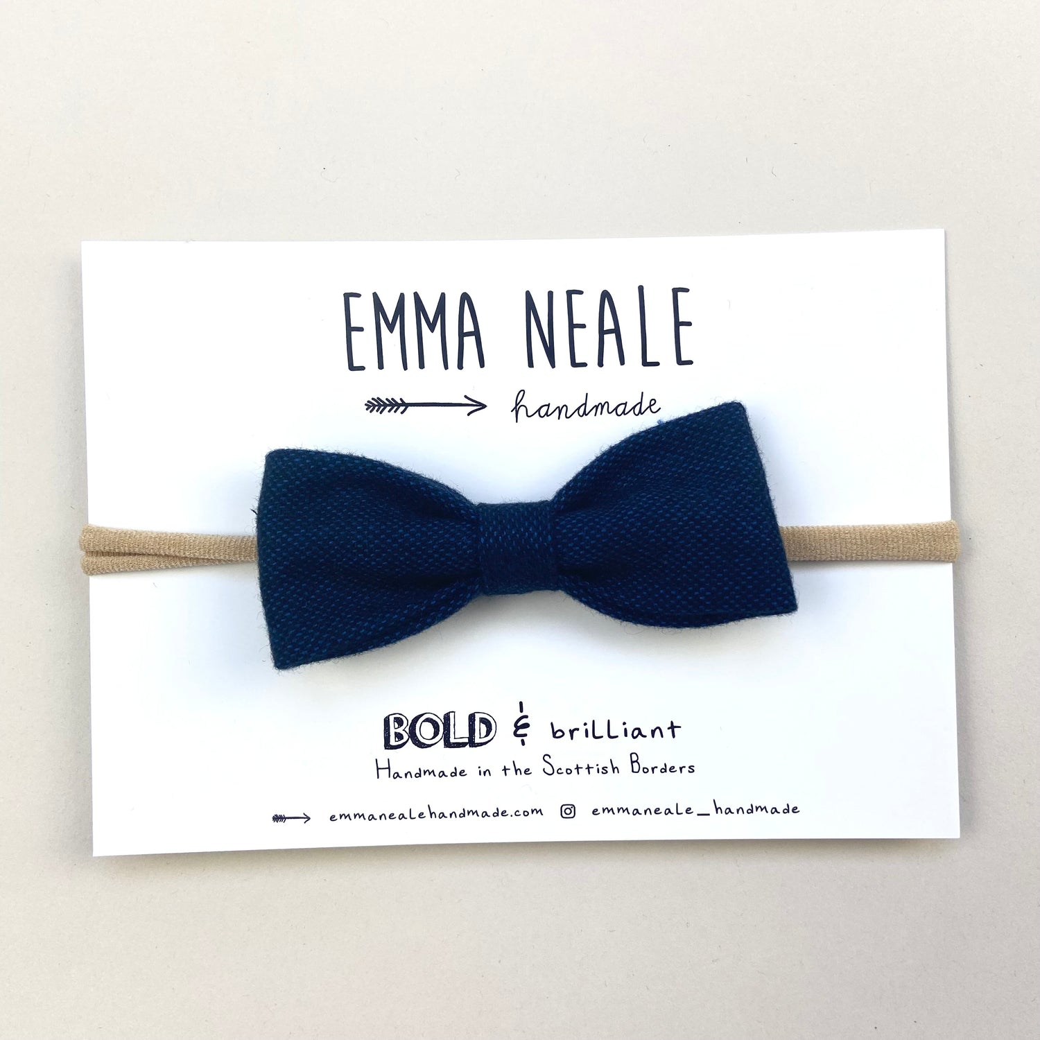 NAVY FLANNEL RUBY BOW HEADBAND - Emma Neale Handmade
