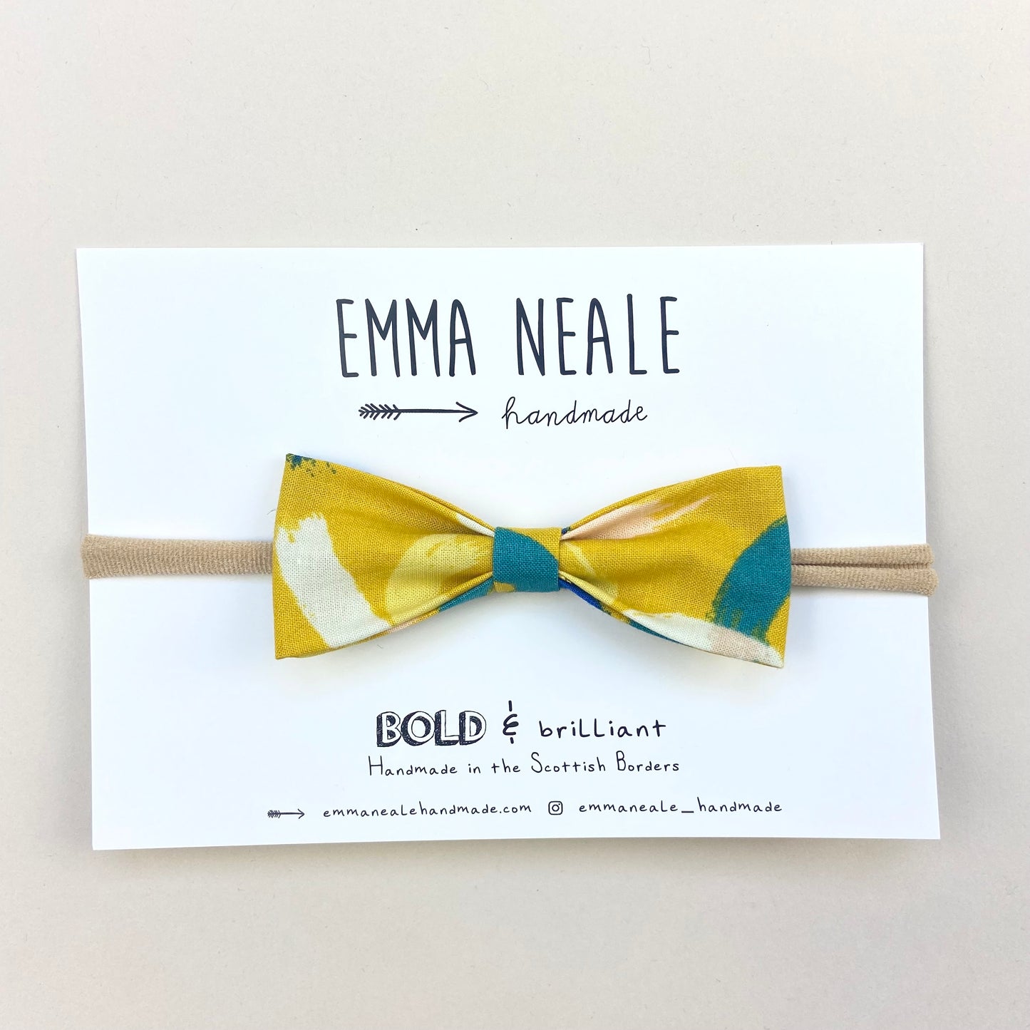 MUSTARD BRUSHSTROKE RUBY BOW HEADBAND - Emma Neale Handmade