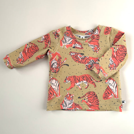 Long sleeve tiger tshirt for kids handmade organic kids clothes Emma Neale baby clothes made in the UK