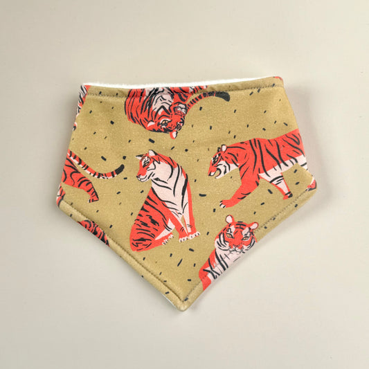 Tiger bandana bib khaki green fleece backed baby bib