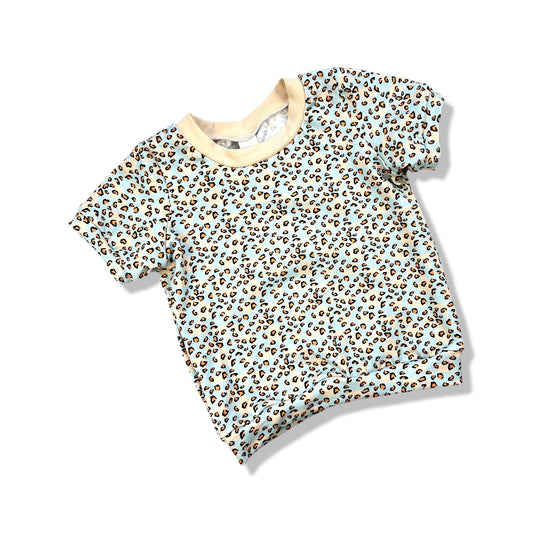 BLUE LEOPARD T-SHIRT - LONG OR SHORT SLEEVE - Emma Neale Handmade