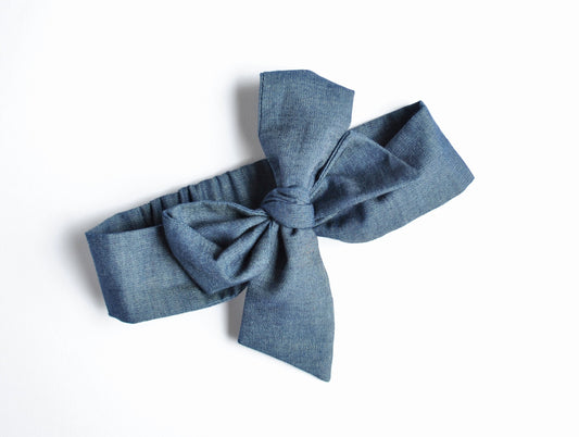 Dark Denim Large Bow Headband - Emma Neale Handmade