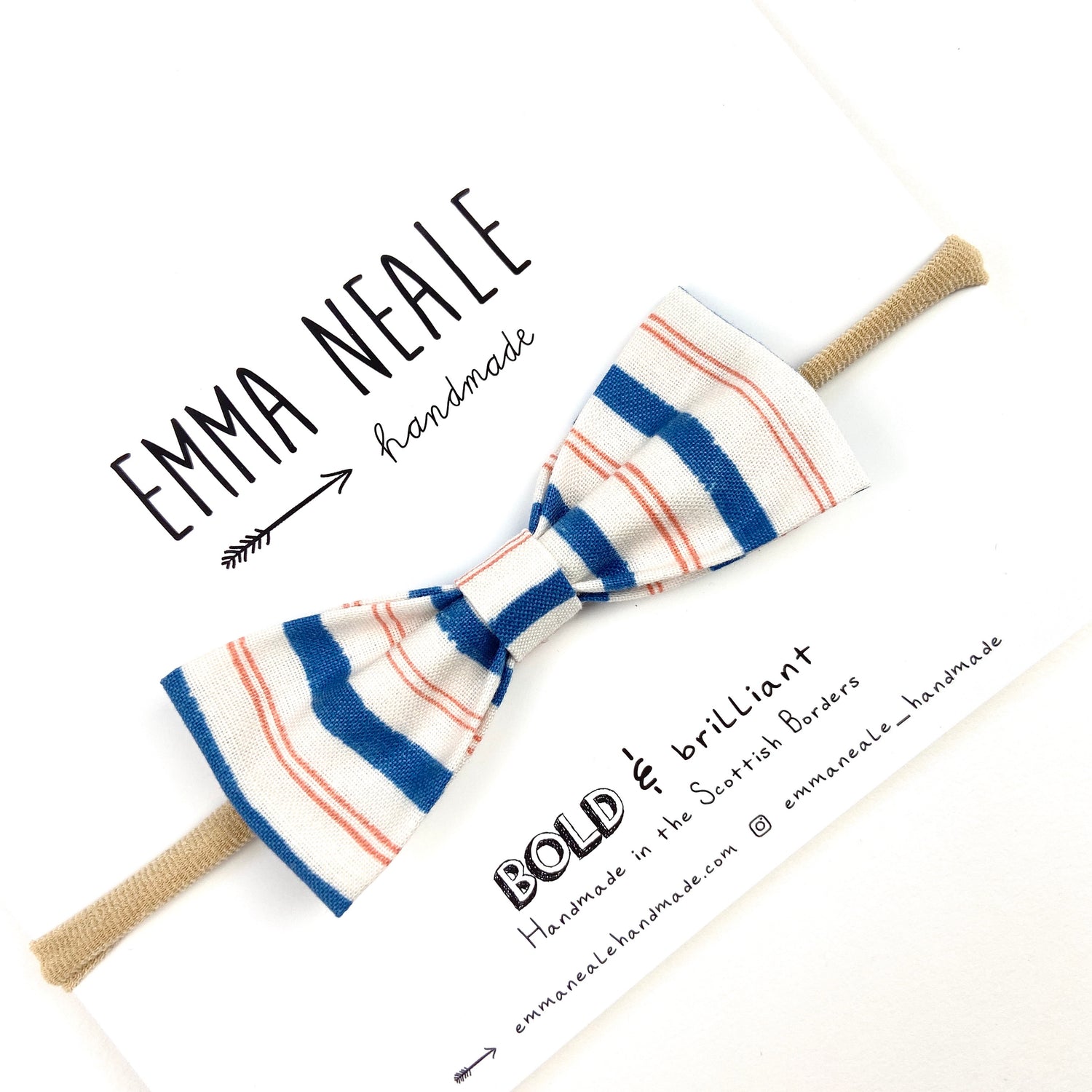 Stripe Ruby Bow Headband - Emma Neale Handmade