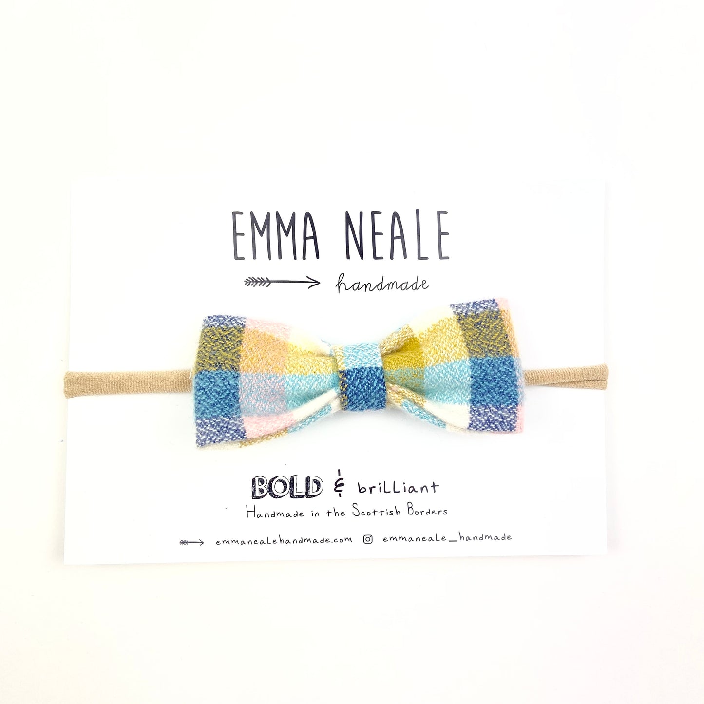 Sunny Check Ruby Bow Headband - Emma Neale Handmade