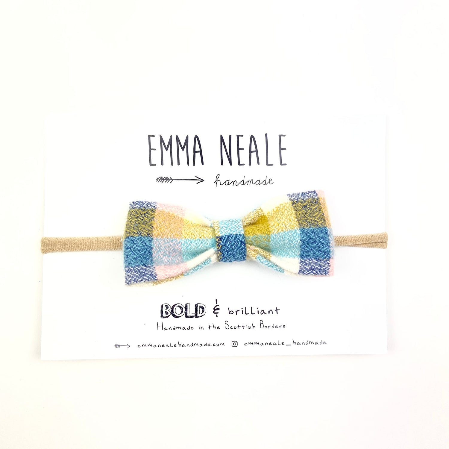 Sunny Check Ruby Bow Headband - Emma Neale Handmade