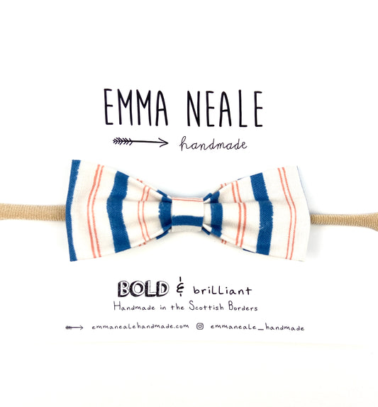 Stripe Ruby Bow Headband - Emma Neale Handmade