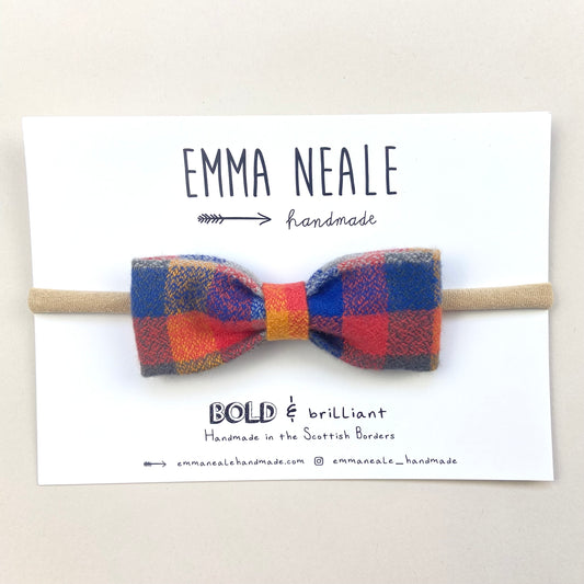 GOLDFISH CHECK RUBY BOW HEADBAND - Emma Neale Handmade