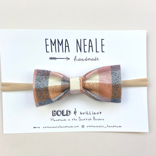 Nutmeg Check Ruby Bow Headband - Emma Neale Handmade