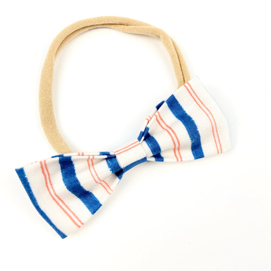 Stripe Ruby Bow Headband - Emma Neale Handmade