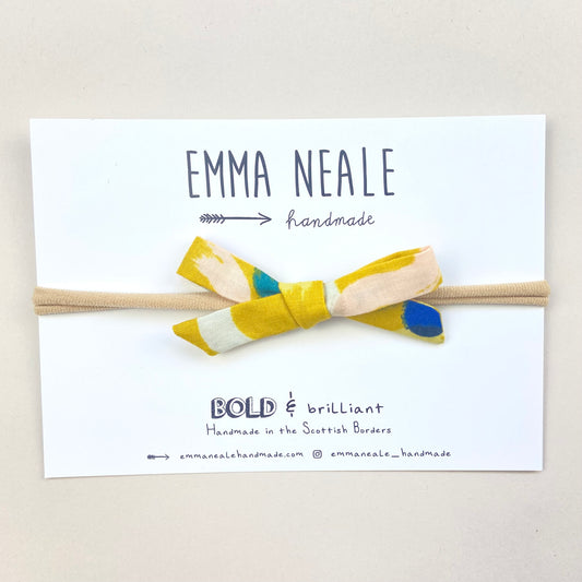 MUSTARD BRUSHSTROKE ORLA BOW HEADBAND - Emma Neale Handmade