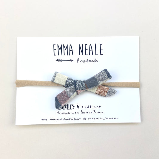 Nutmeg Check Orla Bow Headband - Emma Neale Handmade