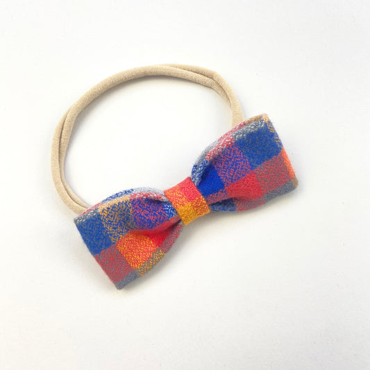 GOLDFISH CHECK RUBY BOW HEADBAND - Emma Neale Handmade