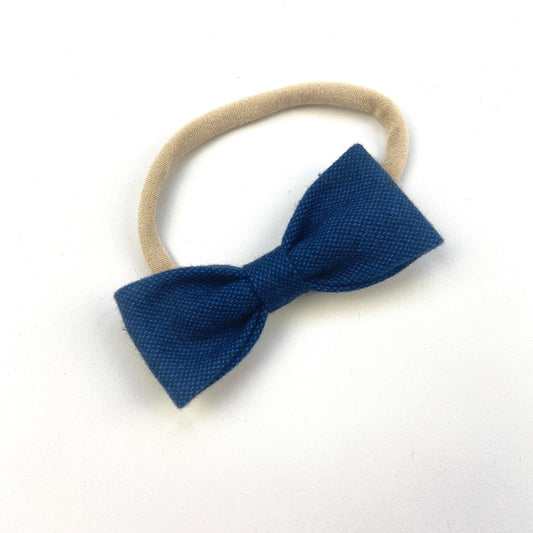 NAVY FLANNEL RUBY BOW HEADBAND - Emma Neale Handmade
