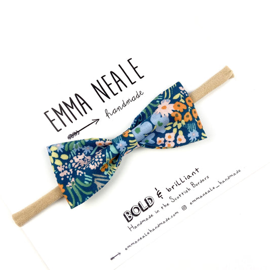 Blue Meadow Ruby Bow Headband - Emma Neale Handmade