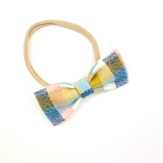 Sunny Check Ruby Bow Headband - Emma Neale Handmade