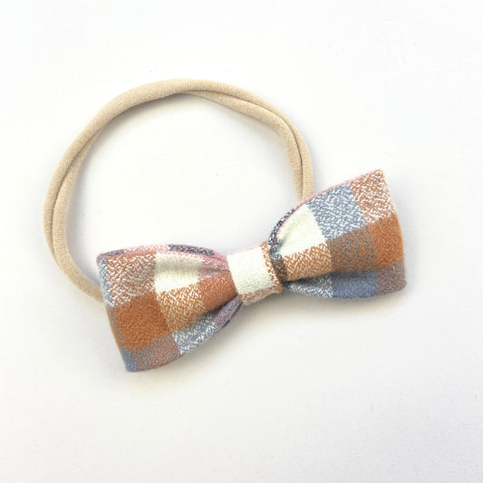 Nutmeg Check Ruby Bow Headband - Emma Neale Handmade