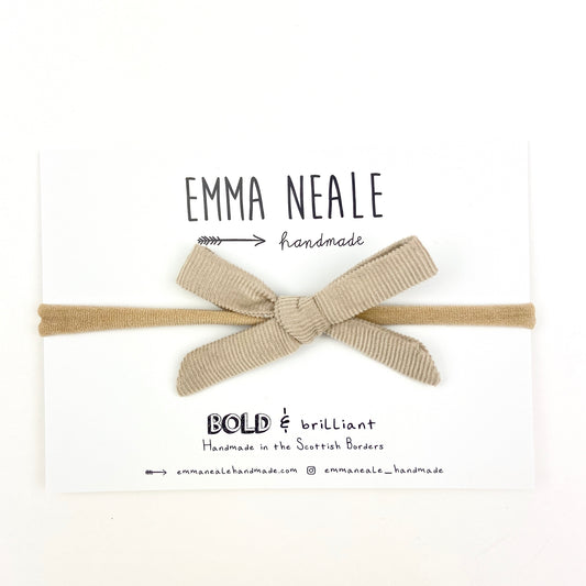 Fudge Velvet Cord Orla Bow Headband - Emma Neale Handmade