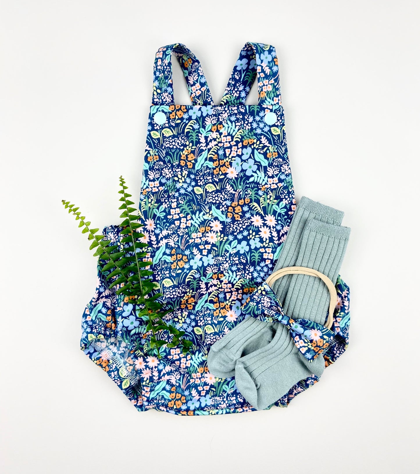 BLUE MEADOW SHORT ROMPER - Emma Neale Handmade