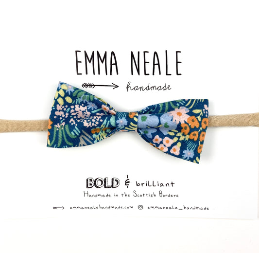 Blue Meadow Ruby Bow Headband - Emma Neale Handmade