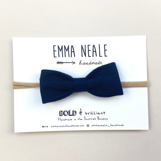 NAVY FLANNEL RUBY BOW HEADBAND - Emma Neale Handmade