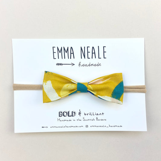 MUSTARD BRUSHSTROKE RUBY BOW HEADBAND - Emma Neale Handmade