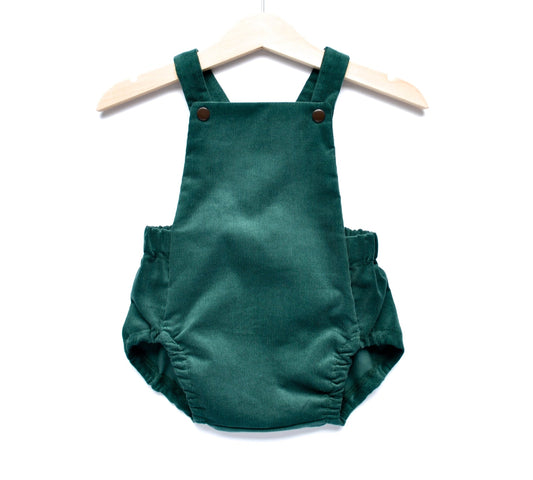 MOSS GREEN BABY NEEDLECORD SHORT ROMPER - Emma Neale Handmade
